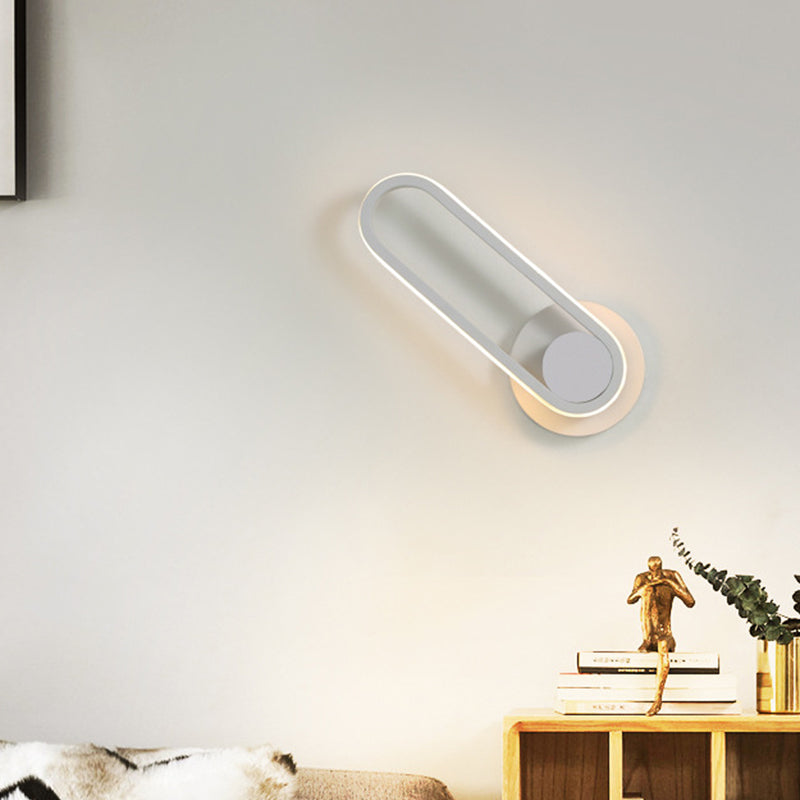 Modern Bedside Led Sconce Lamp - Simple Black/White Wall Light With Aluminum Frame Oval Design