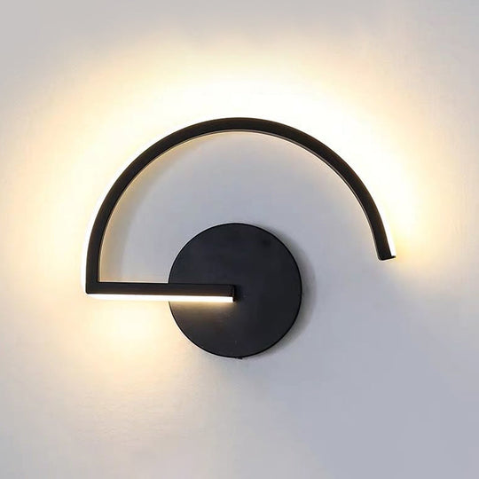 Black Metal Led Wall Sconce With Minimalist Half-Circle Design - Warm/White Light Open Concept