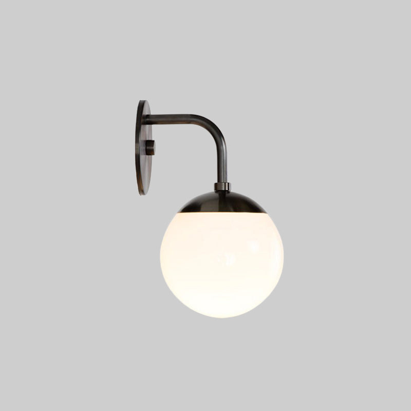 Small Black Bowed Sconce Lamp - Single Opaline Matte Glass Wall Light Fixture