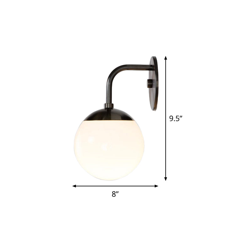 Small Black Bowed Sconce Lamp - Single Opaline Matte Glass Wall Light Fixture