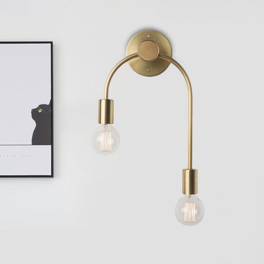 Sleek Iron Wall Mounted Lamp - Minimalist 2-Light Black/Gold Sconce With Bare Bulb Design