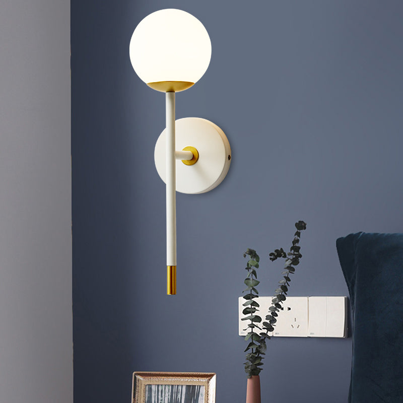 Modern Milk Frosted Glass Wall Sconce In White-Brass - Long Arm Bedside Lamp Kit White