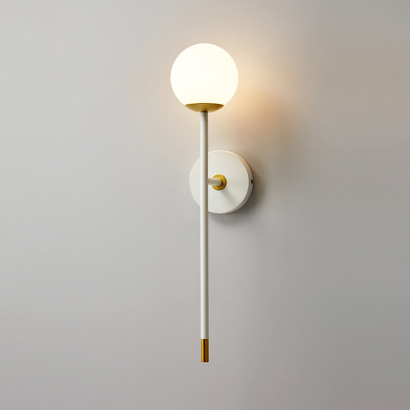 Modern Milk Frosted Glass Wall Sconce In White-Brass - Long Arm Bedside Lamp Kit