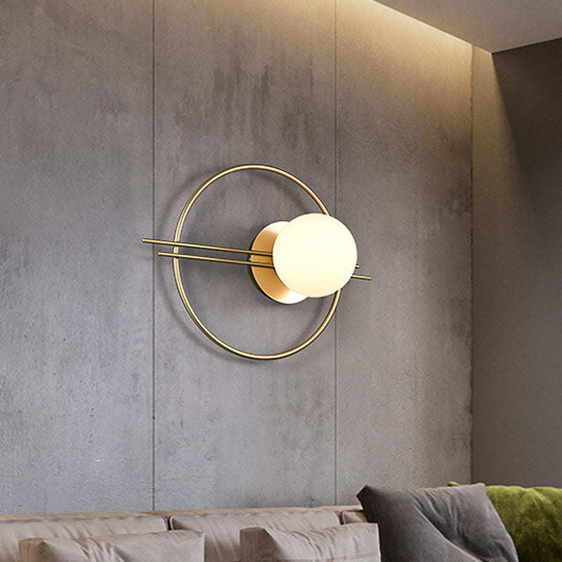 Postmodern Wall Mounted Sconce Light With White Glass Shade In Black/Brass Brass