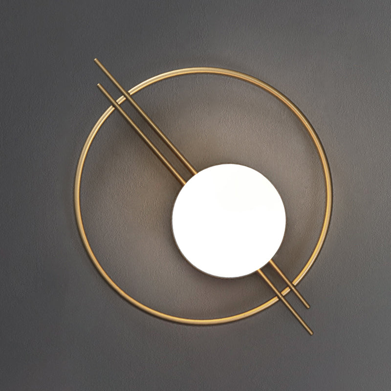 Postmodern Wall Mounted Sconce Light With White Glass Shade In Black/Brass
