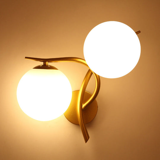 Modern Gold 2-Head Orb Milk Glass Wall Sconce Light Fixture
