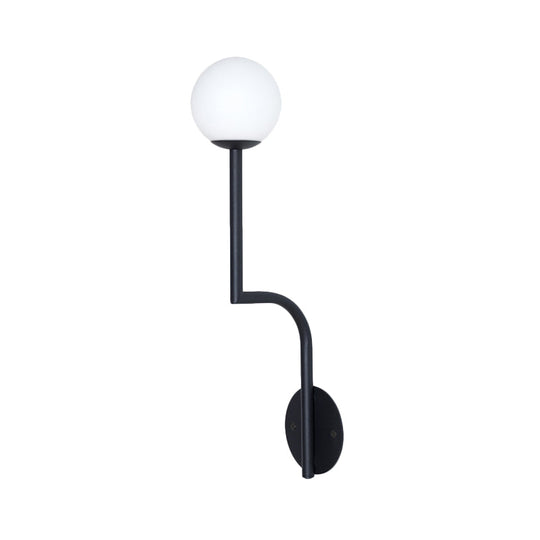 Minimalist Opal Glass Wall Sconce With Long Curved Arm - Single Bulb Lamp In Black/Gold