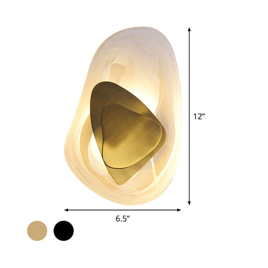 Minimalist Clear Glass Rock Wall Sconce: Black/Gold Led Flush Mount For Dining Room