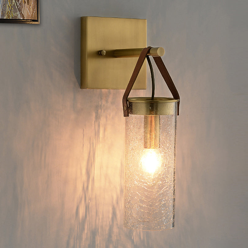 Postmodern Brass Wall Mounted Sconce With Clear Crack Glass - Stylish 1-Head Dining Room Lamp