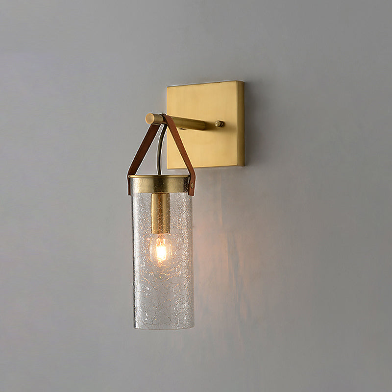 Postmodern Brass Wall Mounted Sconce With Clear Crack Glass - Stylish 1-Head Dining Room Lamp