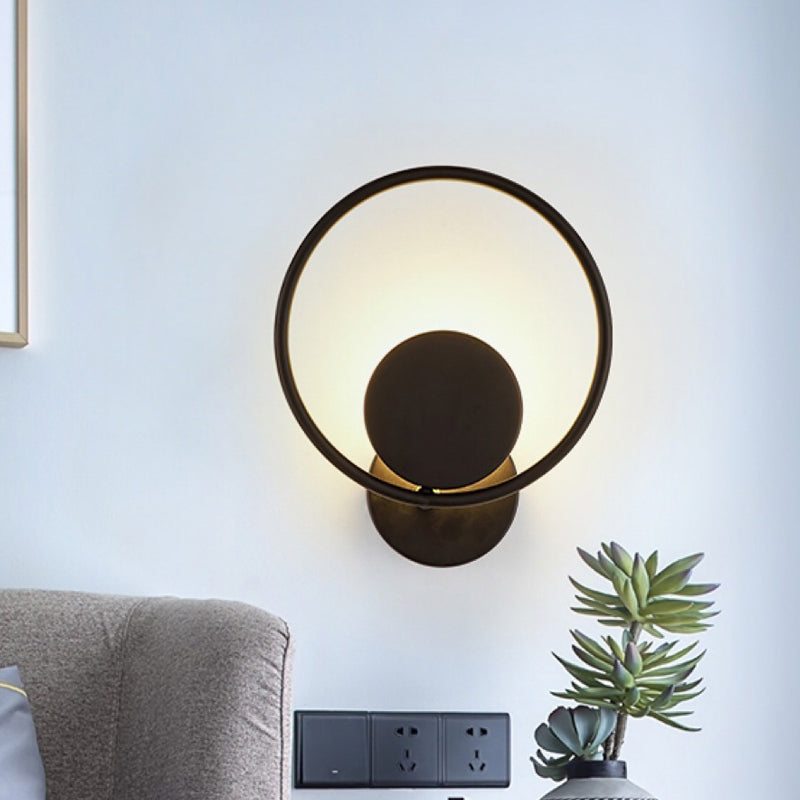 Halo Ring Metallic Sconce Light - Minimalist Black Led Wall Lamp In Warm/White / Warm