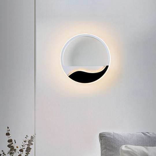 Minimalist Led Wall Light W/ Wave Patterned Acrylic Frame - Black/White Warm/White