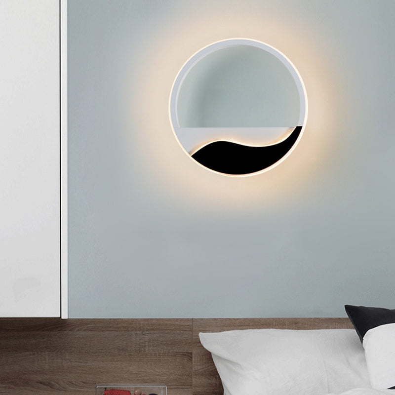 Minimalist Led Wall Light W/ Wave Patterned Acrylic Frame - Black/White Warm/White