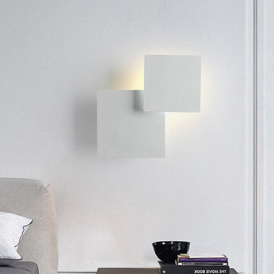 Minimalist Iron Movable Shade Square Wall Lamp - Black/White Led Sconce Lighting In Warm/White Light
