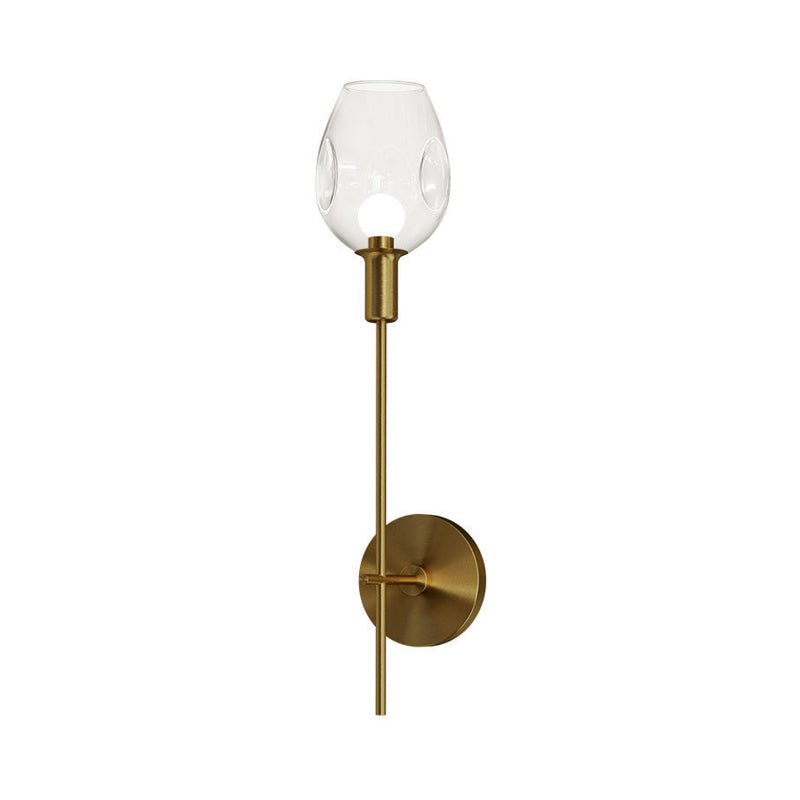Minimalist Gold Sconce Wall Light With Clear Dimpled Cup And Pencil Arm For Hallway
