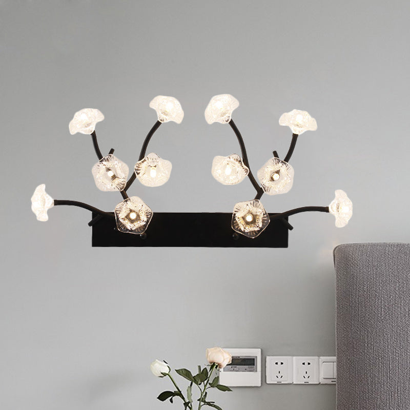 Modern Black Glass Wall Sconce - Blossom 12-Light Clear Lighting For Bedroom