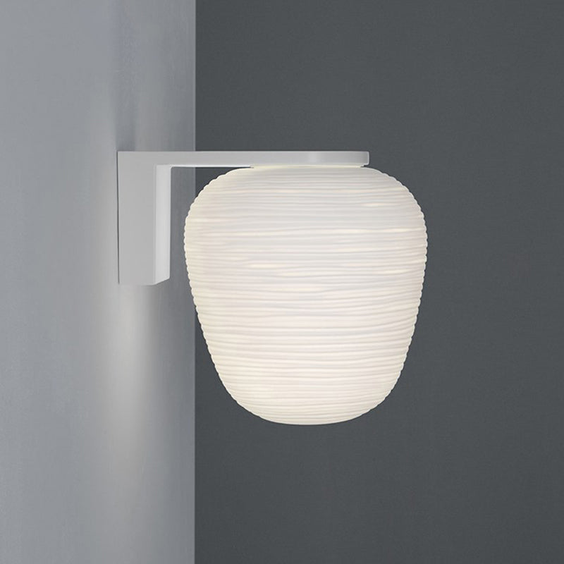Ribbed Glass Sconce: Simple 1-Light Wall Mounted Lighting In Milky White