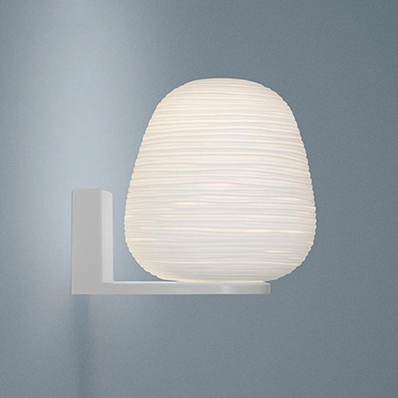 Ribbed Glass Sconce: Simple 1-Light Wall Mounted Lighting In Milky White