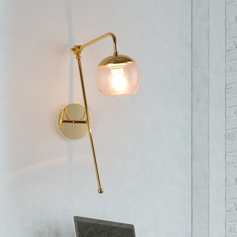 Postmodern Swing Arm Wall Sconce Light With Clear Glass Shade In Black/Gold Gold