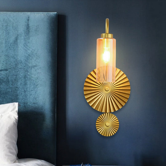 Mid Century Brass Gooseneck Wall Lamp With Glass Shade - Iron Sconce Lighting