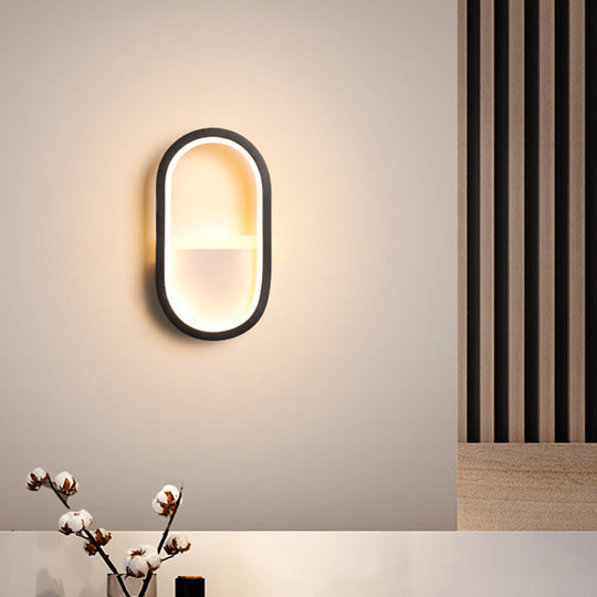 Mini Aluminum Ellipse Led Wall Lamp In Simplicity White/Black - Warm/White Light Black / Warm