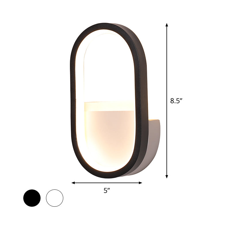 Mini Aluminum Ellipse Led Wall Lamp In Simplicity White/Black - Warm/White Light