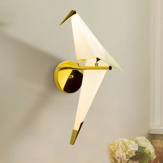 Origami Bird Led Wall Sconce In Gold: Warm/White Bedroom Lighting Fixture Gold / White
