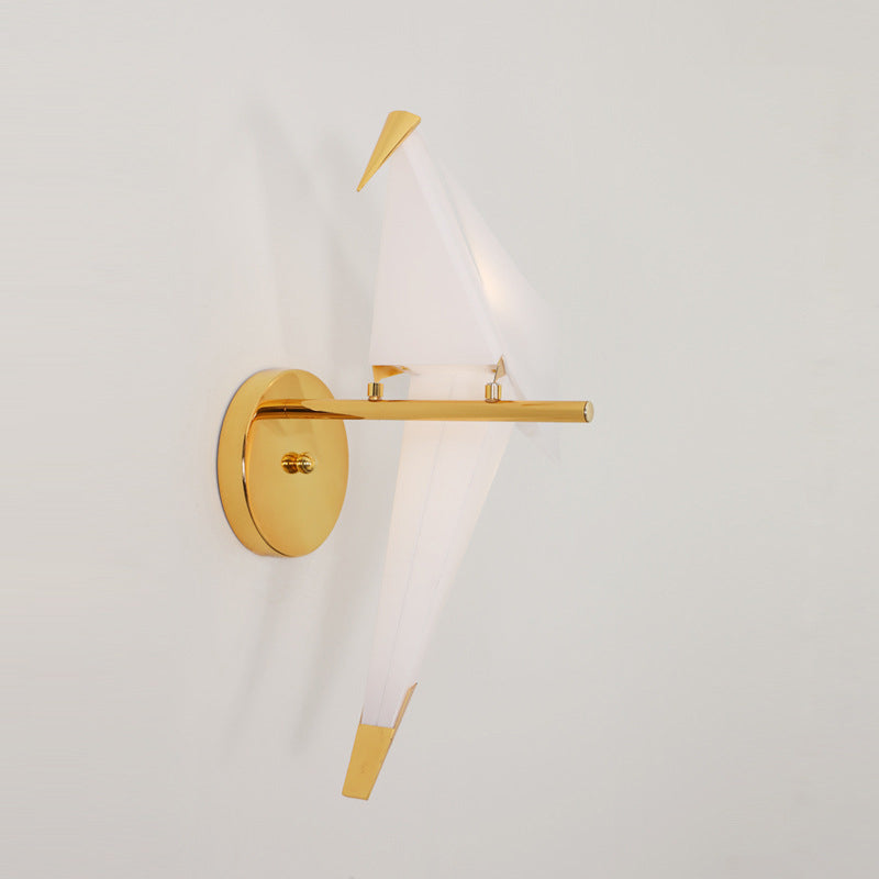 Origami Bird Led Wall Sconce In Gold: Warm/White Bedroom Lighting Fixture