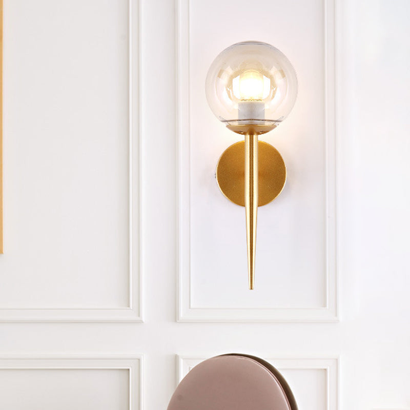 Clear Glass Mini Sphere Wall Lamp - Minimalist Living Room Sconce With Pencil Arm In Black/Gold Gold