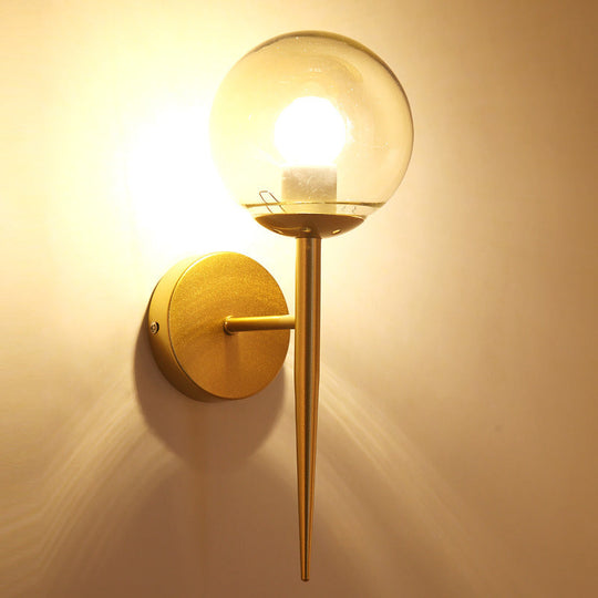 Clear Glass Mini Sphere Wall Lamp - Minimalist Living Room Sconce With Pencil Arm In Black/Gold