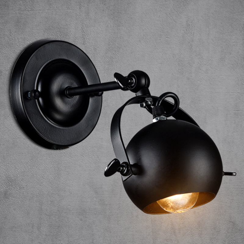 Industrial Black Iron Wall-Mounted Sconce Light Fixture For Restaurants - Rotatable Dome Design