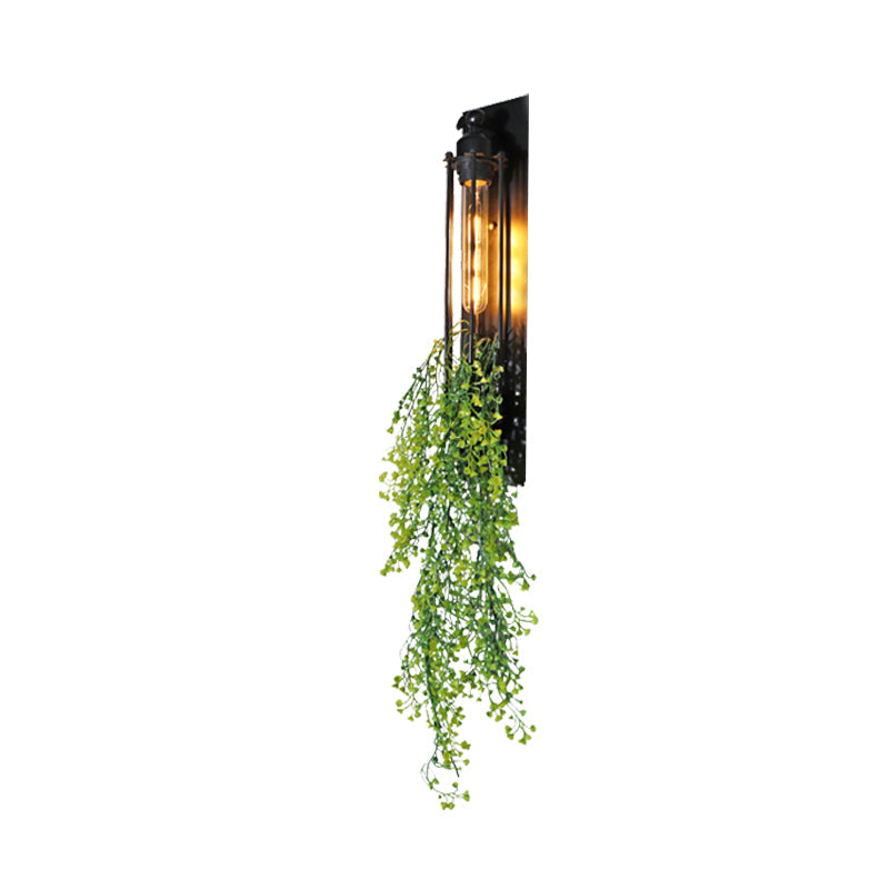 Farm Iron Tubular Cage Wall Light With 1-Head And Colorful Artificial Flower Accents