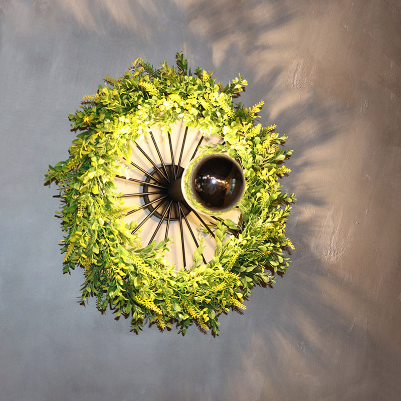 Industrial Iron Wall Sconce Fixture With Green Wheel Design - Restaurant & Plant Lighting 16/19.5
