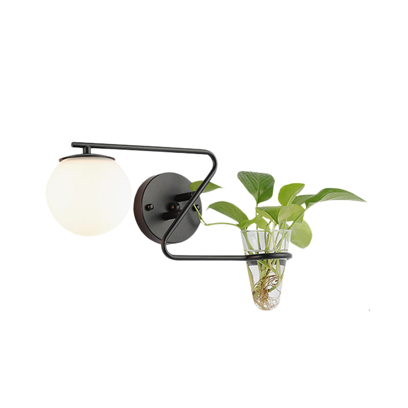 Industrial Cream/Smoke Gray Glass Bedroom Sconce Lighting: Global 1 Head Wall Light With Black/Gold