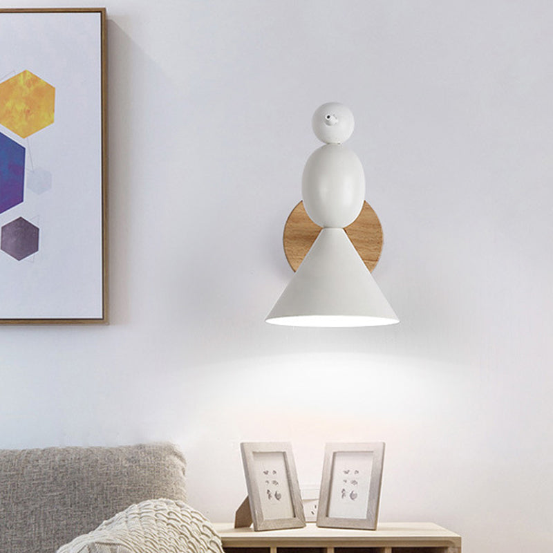 Lark Rotatable Wall Light - Nordic Iron 1-Light White Sconce For Bedroom With Wood Backplate