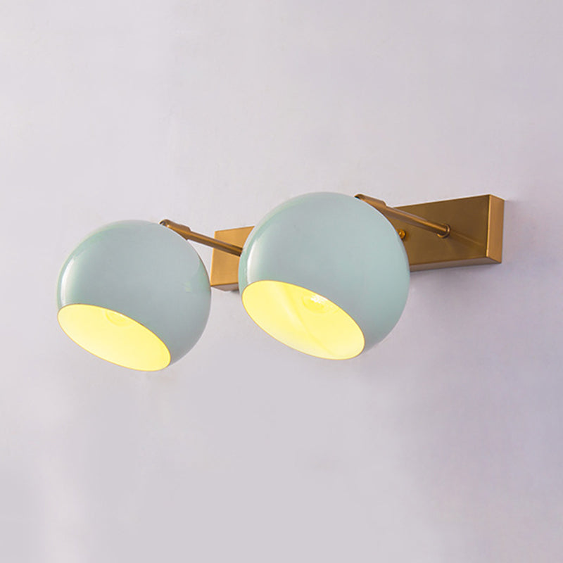 Adjustable Macaron Metal Blue Wall Light Fixture With Brass Backplate