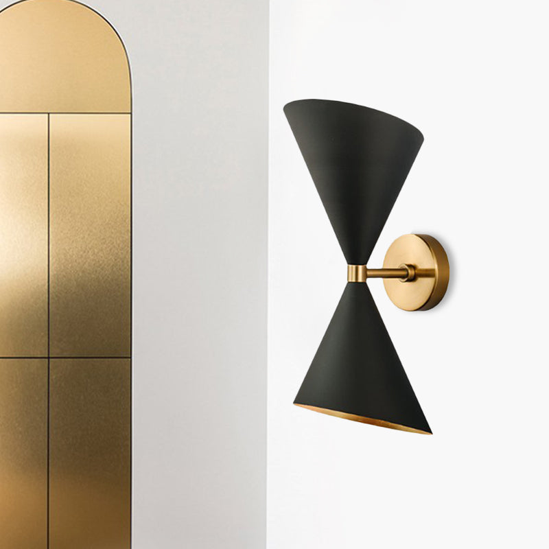 Mid-Century Black-Gold Metal Wall Lamp With Deformed Cocktail Shaker Sconce Light - 2 Bulbs Black