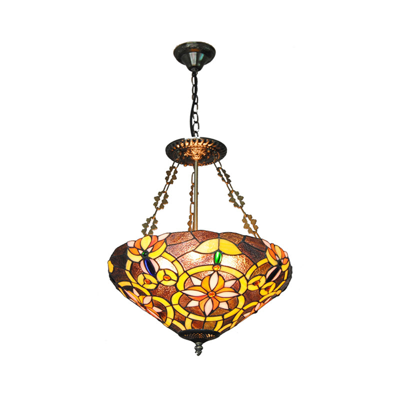 Tiffany Stained Glass Chandelier with Flower Design - Brown/Pink: Perfect for Cafes