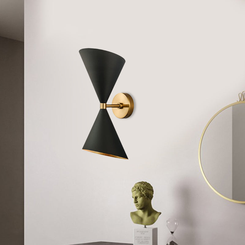 Mid-Century Black-Gold Metal Wall Lamp With Deformed Cocktail Shaker Sconce Light - 2 Bulbs