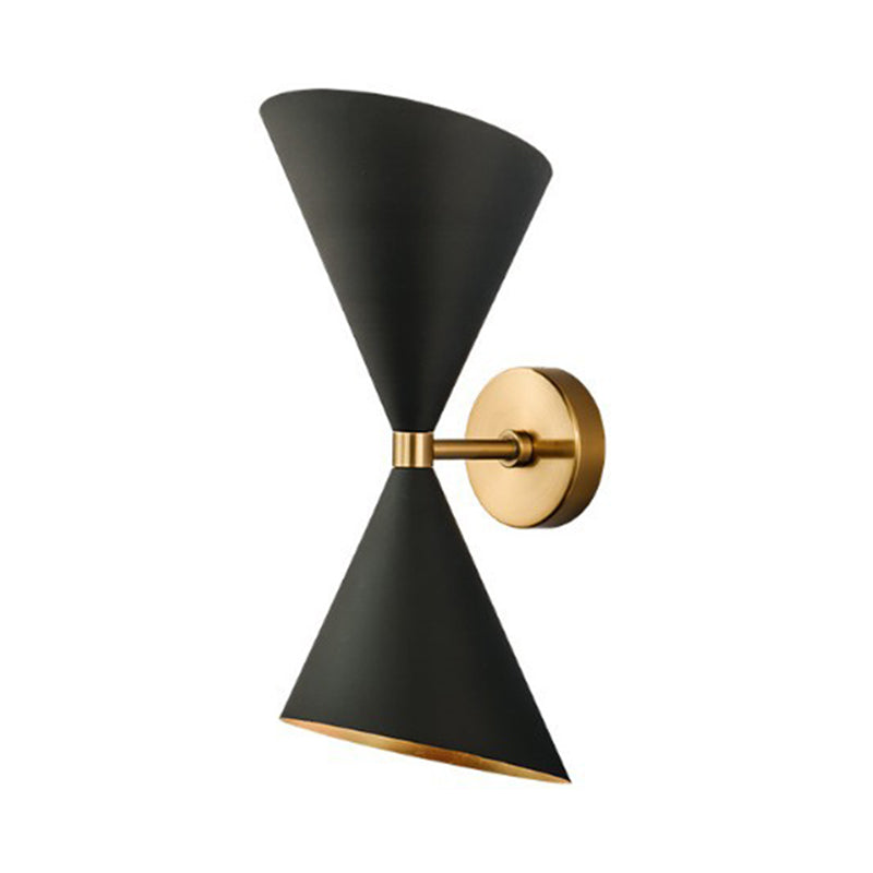 Mid-Century Black-Gold Metal Wall Lamp With Deformed Cocktail Shaker Sconce Light - 2 Bulbs