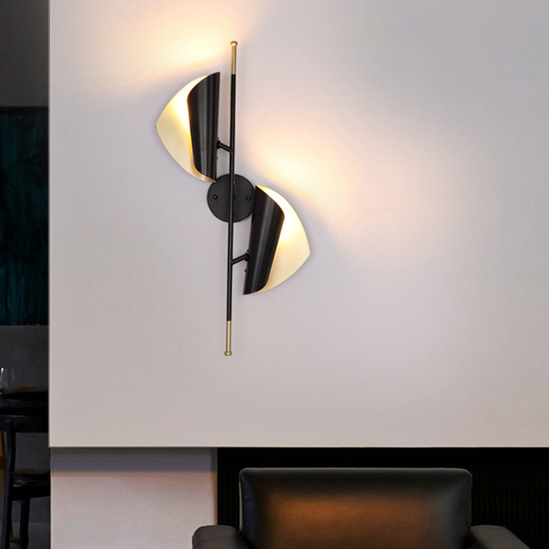 Ribbed Curved Sheet Sconce - Postmodern 2 Heads Wall Mount Lighting For Stair Black & Gold