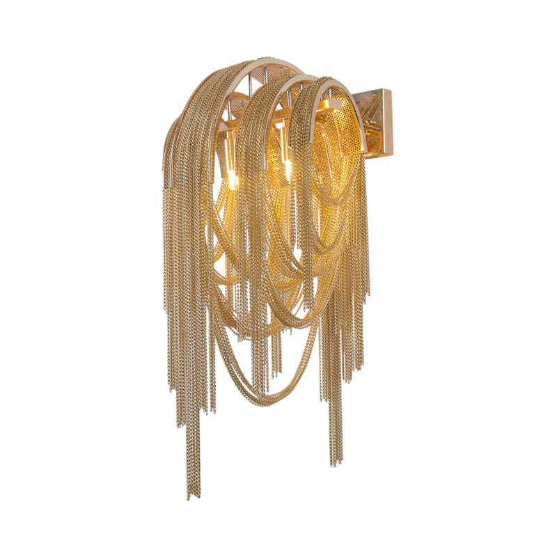 Mid Century Gold/Silver Stacked Tassel Wall Lamp - 2 Bulb Metallic Sconce Light Fixture For Hotel