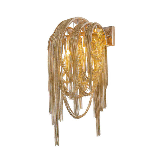 Mid Century Gold/Silver Stacked Tassel Wall Lamp - 2 Bulb Metallic Sconce Light Fixture For Hotel