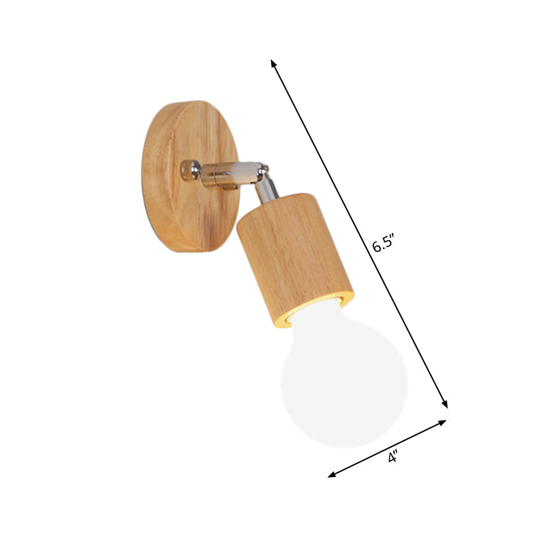 Simplistic Wood Open Bulb Mini Rotating Sconce Lamp For Single Bedroom Wall Lighting