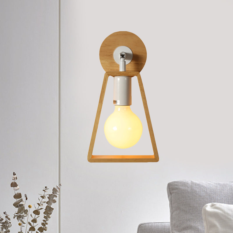 Sleek Wood Wall Lamp With Exposed Bulb: Rotatable Sconce For Bedside Or Ideas Trapezoid Frame