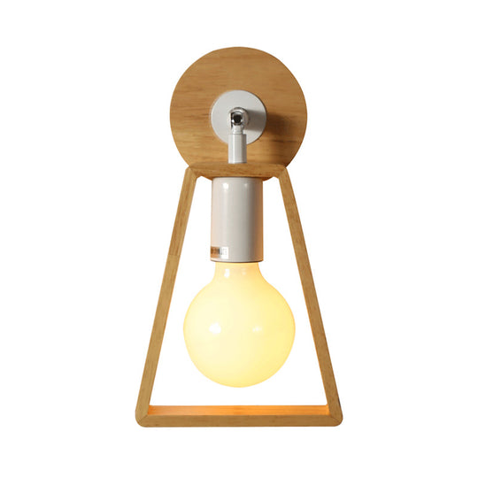 Sleek Wood Wall Lamp With Exposed Bulb: Rotatable Sconce For Bedside Or Ideas Trapezoid Frame
