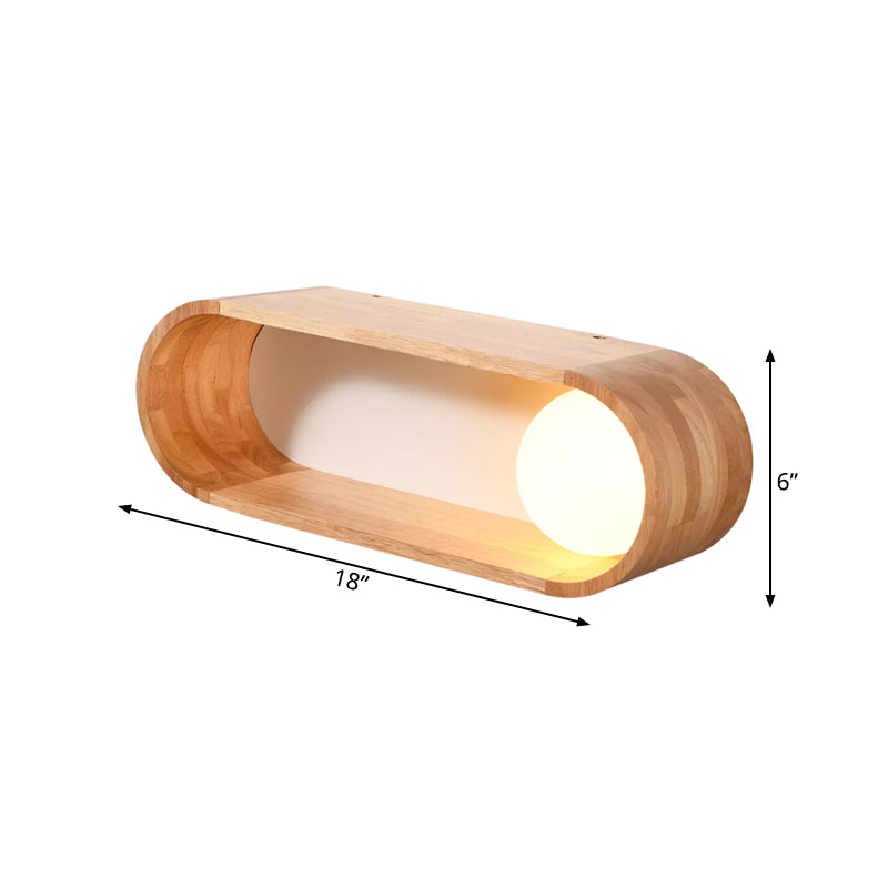 Nordic Wood Wall Sconce With Rack Feature - Fillet/Right Angle Rectangle Design For Bedside Flush