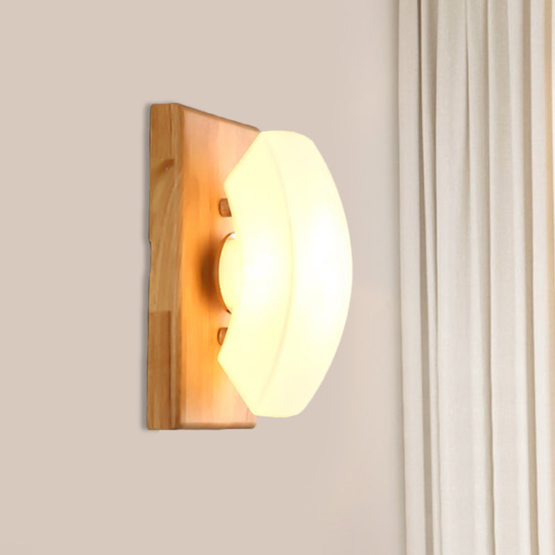 Frosted White Glass Arch Sconce - Nordic Single-Blue Wall Light With Wood Backplate