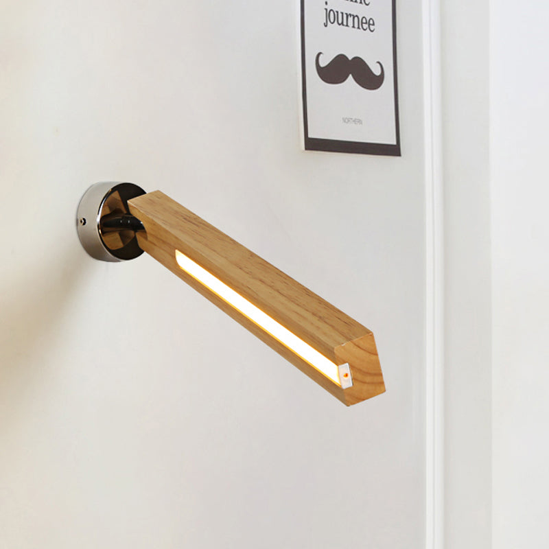 Rotatable Wood Wall Light - Simple Beige Led Sconce For Bedside With 3 Color Options