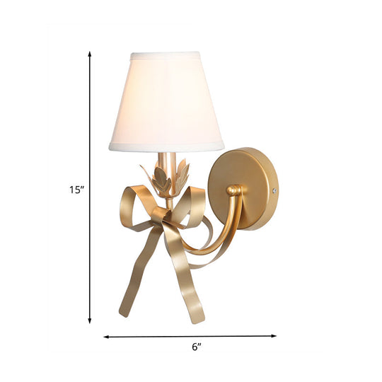 Contemporary Gold Swag Sconce Lighting - Metal Wall Mounted Lamp With Ribbon Decor And Fabric